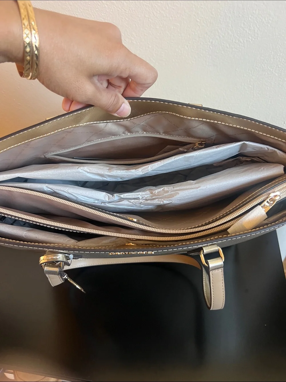 Michael Kors Metallic Gold Tote with MK Charm